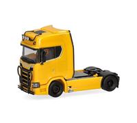 Herpa Camion Miniature Scania CS 20 HD Tracteur avec Rampe de phares et Pare-Buffle 2 essieux, Jaune genêt, Miniature à l’échelle 1:87, Objet de Collection, fabriqué en Allemagne, Plastique
