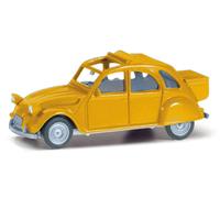 herpa modèle réduit Citroën 2CV avec Queue, Jaune Mimosa, Miniature à l’échelle 1:87, pièce de Collection, Made in Germany, modèle en Plastique