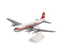 Herpa Maquette Avion Swissair Douglas DC-4, echelle 1/125, Snap-fit Model, pièce de Collection, d'avion avec Support, Figurine Plastique