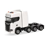 Herpa 308601-004 H0 Modèle réduit de camion Scania Train de charges lourdes CS20 à toit surélevé, 4 essieux (8x4), blanc
