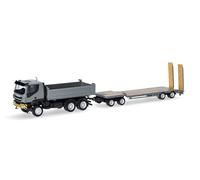 Herpa Maquette Camion Iveco Trakker 6x6 Kipper-LKW mit TU4-Anhänger, Grau/Gelb, échelle 1/87, Model Allemand, pièce de Collection, Figurine Plastique