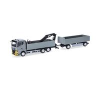 Herpa Maquette Camion Man TGX GN Camion-remorque à Plateau avec Grue de Chargement, Gris/Jaune, échelle 1/87, Made in Germany, pièce de Collection, Figurine Plastique