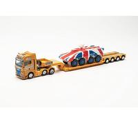 herpa Maquette Camion Man TGX GX 6x2 Semi-remorque surbaissée avec GTK Boxer Angleterre Spedition Steinle (Bayern/Lauingen), échelle 1/87, Model Allemand, pièce de Collection, Figurine Plastique