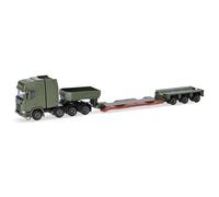 Herpa Maquette Camion Scania CR 20 HD Semi-remorque surbaissée Danish Army (DK), echelle 1/87, Military, Made in Germany, pièce de Collection, Figurine Plastique