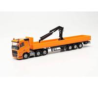 herpa Maquette Camion Volvo FH FD 2020 Semi-remorque à Plateau avec Grue de Chargement, échelle 1/87, Model Allemand, pièce de Collection, Figurine Plastique