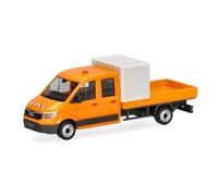 Herpa Maquette Voiture Man TGE Double Cabine avec Plateau et bâche Semi-Ouverte de sécurisation de Chantier, Orange Communal, echelle 1/87, Model Allemand, pièce de Collection, Figurine Plastique