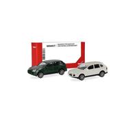 Herpa Kit de Montage MiniKits Porsche Cayenne Turbo, British Racing Green/Blanc Sable, Miniature à l’échelle 1:87, pièce de Collection, kit de modélisme, Plastique