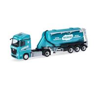 Herpa modèle Camion Mercedes-Benz Actros 18 Streamspace Semi-remorque silo « Weber Betonpumpen » (Autriche), Miniature à l’échelle 1:87, pièce de Collection, Made in Germany, Plastique