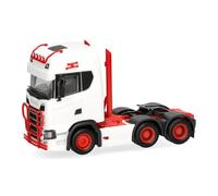 Herpa modèle Camion Scania CS 20 HD Tracteur Routier 3 essieux (6x4), Blanc/Rouge, Miniature à l’échelle 1:87, pièce de Collection, Made in Germany, Plastique