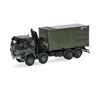 Herpa modèle Militaire Camion Iveco Trakker 8x8 avec Grue et conteneur 20 Pieds « Bundeswehr », Miniature à l’échelle 1:87, pièce de Collection, Made in Germany, Plastique