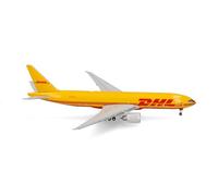 Herpa Modèle réduit Avion DHL Aviation Boeing 777F, Miniature à l’échelle 1:500, pièce de Collection, modèle d’Avion sans Socle, métal