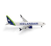 Herpa Modèle réduit Avion Icelandair Boeing 737 Max 8 - Bande Verte Queue - TF-ICP Landmannalaugar, Miniature à l’échelle 1:500, pièce de Collection, modèle d’Avion sans Socle, métal
