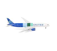 Herpa Modèle réduit Avion United Airlines Boeing 787-9 Dreamliner The Future is SAF - N24988, Miniature à l’échelle 1:500, pièce de Collection, modèle d’Avion sans Socle, métal