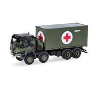 Herpa Modèle réduit Camion Iveco Trakker 8x8 avec conteneur 20 ft Bundeswehr/Croix-Rouge, Miniature à l’échelle 1:87, pièce de Collection, Made in Germany, Plastique