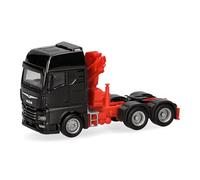Herpa Modèle réduit Camion Man TGX GX Tracteur avec Grue de Chargement 3 essieux (6x4), Noir, Miniature à l’échelle 1:87, pièce de Collection, Made in Germany, Plastique