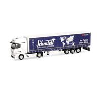 Herpa Modèle réduit Camion Mercedes-Benz Actros Bigspace Semi-remorque bâchée Schmidt Gevelsberg, Miniature à l’échelle 1:87, pièce de Collection, Made in Germany, Plastique