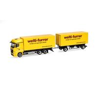 Herpa Modèle réduit Camion Mercedes-Benz Actros BigSpace Train Routier à caisses Mobiles Welti-Furrer, Miniature à l’échelle 1:87, pièce de Collection, Made in Germany, Plastique