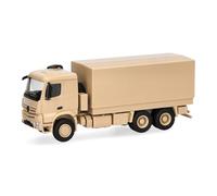 Herpa Modèle réduit Camion Mercedes-Benz Arocs 6x6 Plateau/bâché, Beige Sable Non décoré, Miniature à l’échelle 1:87, pièce de Collection, Made in Germany, Plastique