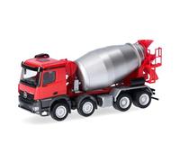 Herpa Modèle réduit Camion Mercedes-Benz Arocs M bétonnière 4 essieux, Rouge/Argent, Miniature à l’échelle 1:87, pièce de Collection, Made in Germany, Plastique