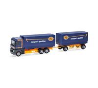 Herpa modèle réduit Camion Renault AE Ensemble Routier à caisses Mobiles/bâché « ASG » (Suède), Miniature à l’échelle 1:87, pièce de Collection, Made in Germany, Plastique