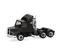 Herpa Modèle réduit Camion Scania Hauber 142 Tracteur 3 essieux (6x4), Noir, Miniature à l’échelle 1:87, pièce de Collection, Made in Germany, Plastique