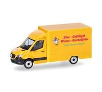 Herpa modèle réduit Mercedes-Benz Sprinter 18 foodtruck Œufs, volaille, saucisses, Pommes de Terre, Miniature à l’échelle 1:87, Objet de Collection, fabriqué en Allemagne, modèle en Plastique