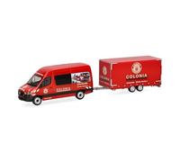 Herpa modèle réduit Mercedes-Benz Sprinter 18 Minibus à Toit surélevé avec remorque Tandem Colonia, Miniature à l’échelle 1:87, Objet de Collection, fabriqué en Allemagne, modèle en Plastique