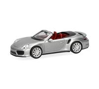 Herpa modèle réduit Voiture Porsche 911 (991) Turbo Cabriolet, Argent Dolomite, Miniature à l’échelle 1:87, pièce de Collection, Made in Germany, modèle en Plastique