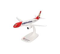 Herpa modèle Snap-Fit Avion Edelweiss Air Airbus A320 - Nouvelle livrée, Miniature à l’échelle 1:200, pièce de Collection, modèle avec Socle, Plastique