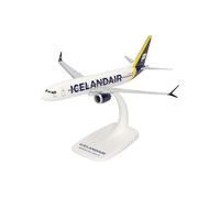 Herpa Snap-Fit modèle Avion Icelandair Boeing 737 Max 8 - Bande Jaune sur la dérive, Miniature à l’échelle 1:200, pièce de Collection, modèle avec Socle, Plastique
