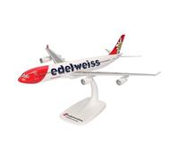 herpa Snap-Fit modèle d'avion Edelweiss Air Airbus A340-300 - HB-JMC “Flumserberg”, Miniature à l'échelle 1:200, pièce de Collection, modèle avec Support, Plastique