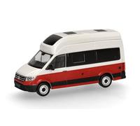 herpa Voiture Miniature VW Crafter Grand California, échelle 1:87, pièce de Collection, fabriquée en Allemagne, modèle en Plastique, Couleur : Blanc Candy/Rouge Cerise