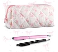 herr Coquette Trousse à crayons avec nœud | Trousse de maquillage en coton doux rose | Organisateur esthétique mignon pour papeterie, voyage et cosmétiques | Cadeau pour femmes et adolescentes, rose