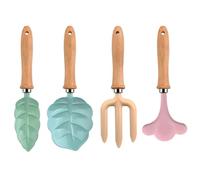 Herramientas De Jardinería Para Niños | Juego De 4 Piezas Con Forma De Hoja Y Mango De Madera | Pala, Rastrillo Y Herramientas De Jardinería Para Niños | Para Exteriores, Playa, Patio, Arenero