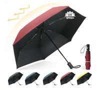 Herreicher Parapluie de voyage automatique - Compact pliable et portable Protection UV Léger Envergure de 98cm 6 baleines 210T Tissu UPF50+ Pour adultes et enfants (Rouge)