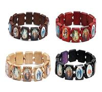 Herreicher Religious Catholic Bracelets with Assorted Color Images of Saints Jésus et Marie Wooden Stretch Bracelet Cadeaux catholiques Bracelet religieux