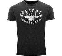 Herren Vintage Shirt Adler Aufschrift Desert Eagle Assault Printshirt Tee Round Neck Unisex Tops Men's 100% Cotton Short-Sleeve T-Shirts XL