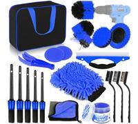 Herrfilk Kit de nettoyage de voiture, 20 pièces, kit de nettoyage de voiture, pour intérieur et extérieur, grille d'aération, tableau de bord, moteur, roues, nettoyage domestique, bleu