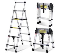 Herrselsam 1.4M+1.7M Échelle télescopique Pliable, échelle d'extension Antidérapante, Aluminium A-Frame Échelle Portable Ménage Extension Télescopique Extensible Pliable Multi-Usage Escabeau