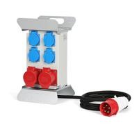 Herrselsam distributeur de courant, 2x CEE 16A 400V + 4x 230V Schuko IP44 5 pôles avec 2,5m de câble d'alimentation, chantier intérieur-extérieur