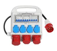 Herrselsam distributeur de courant de chantier, 2x CEE 16A 400V+1x CEE 32A 400V+4x 230V Schuko avec 1,2m de câble d'alimentation avec disjoncteur, chantier intérieur extérieur
