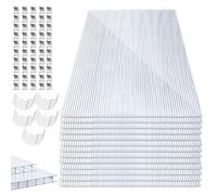 Herrselsam Lot de 14 plaques alvéolaires en Polycarbonate de 60,5 x 121 cm - Double Plaque alvéolaire de 10,25 m² - Plaques en Polycarbonate de 4 mm avec 50 Pinces - 50 Clips Z - Plaque de Serre