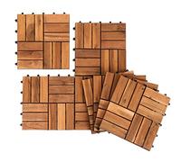 Herrselsam Lot de 44 dalles de terrasse en bois d'acacia, 30 x 30 cm, 12 lattes de 1 m², carreaux de sol adaptés comme dalles de terrasse et de balcon