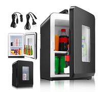 Herrselsam Mini réfrigérateur portable 2 en 1 de 15 litres avec fonction de refroidissement et de chauffage pour cosmétiques et boissons, chambre AC/DC, voiture, camping, bureau, noir
