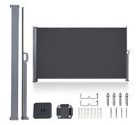 Herrselsam Paravent Extérieur Rétractable, 180x300cm Store latéral Extensible pour Balcon, Jardin, Terrasse, Brise-Vue Opaque, Protection Solaire, Brise-Vent, Auvent Latéral, Gris