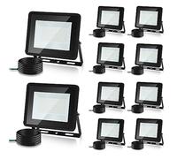Herrselsam Projecteur LED Extérieur, 10x50W Eclairage Extérieur IP66 Etanche, Spot LED Extérieur 3000K Blanc Chaud 4250LM, Luminaire Éclairage de Sécurité pour Patio, Jardin (Sans prise)