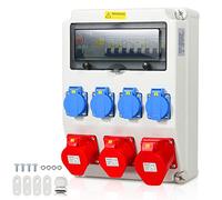 Herrselsam Répartiteur de courant de chantier avec disjoncteur et FI, répartiteur mural 5 broches avec 4 prises de contact de protection et prises CEE 16/32 A Répartiteur intérieur et extérieur