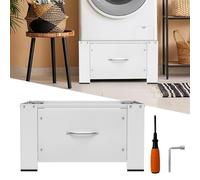 Herrselsam Support de machine à laver avec tiroir, 63 x 54 x 32 cm, plateforme avec outils de montage, cadre de sol stable, façade du tiroir 46 x 25 cm, isolation phonique, pour machine à laver et