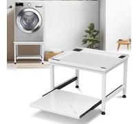 Herrselsam Support de machine à laver avec tiroir, hauteur 45,5 cm, capacité de charge 200 kg, support avec pieds réglables et coussinets anti-vibrations, socle pour sèche-linge, réfrigérateur