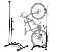 Herrselsam Support de sol vertical pour vélos, 3 fonctions pour accrocher ou régler horizontalement et verticalement, Hauteur réglable, Porte-vélo 20 à 29 pouces, pour intérieur et extérieur